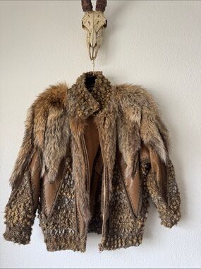 SO Brown Multi-Texture Leather & Fur Jacket 1980s vintage